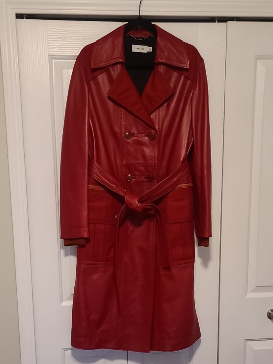 Coach Jackets & Blazers - Coach JLO Red Leather Trench Coat